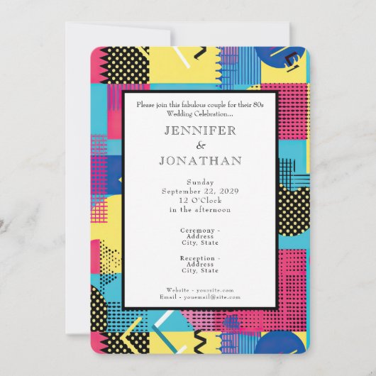 80s Graphics Retro Pattern Wedding Invitation Kaart (Voorkant)