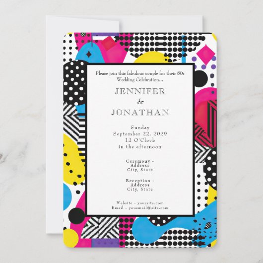 80s Graphics Retro Pattern Wedding Invitation Kaart (Voorkant)
