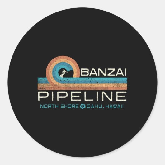 80's Hawaii Surfing Banzai Pijpleiding Ronde Sticker (Voorkant)