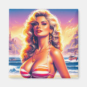 80s hete strand pin-up magneet (Voorkant)