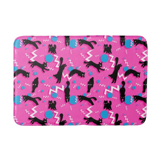 80s Katten Black Pink Geometric Memphis Pattern Badmat (Voorkant)