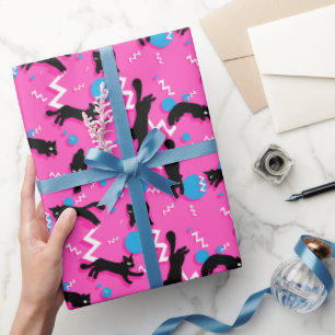 80s Katten Black Pink Geometric Memphis Pattern Cadeaupapier