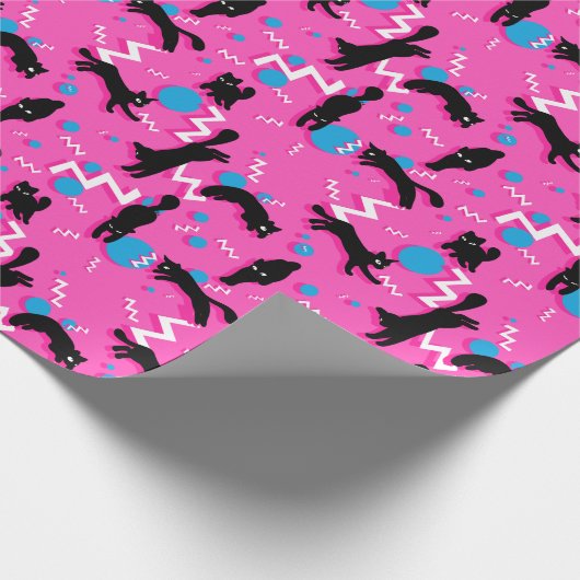 80s Katten Black Pink Geometric Memphis Pattern Cadeaupapier (Hoek)