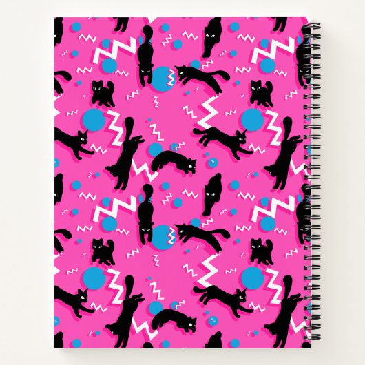 80s Katten Black Pink Geometric Memphis Pattern Notitieboek (Achterkant)