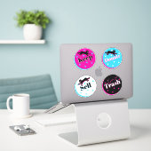 80s Katten Zwarte Roze Geometrische Konmari Organi Sticker (Laptop op bureau)