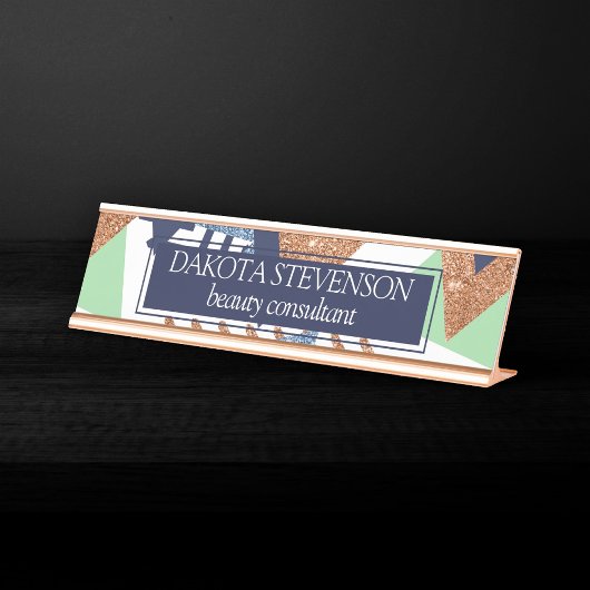 80s Kleur Abstract | Navy Roos Gold Mint 90s Bureau Naambordje