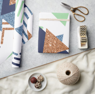 80s Kleur Abstract   Navy Roos Gold Mint 90s Cadeaupapier