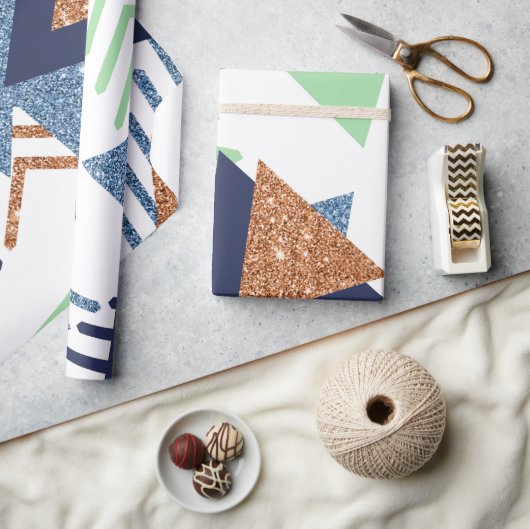 80s Kleur Abstract | Navy Roos Gold Mint 90s Cadeaupapier (Crafts)