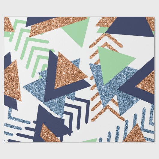 80s Kleur Abstract | Navy Roos Gold Mint 90s Cadeaupapier (Vlak)