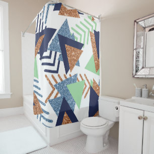 80s Kleur Abstract Navy Roos Gold Mint 90s Douchegordijn