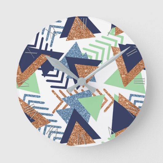 80s Kleur Abstract | Navy Roos Gold Mint 90s Ronde Klok (Voorkant)