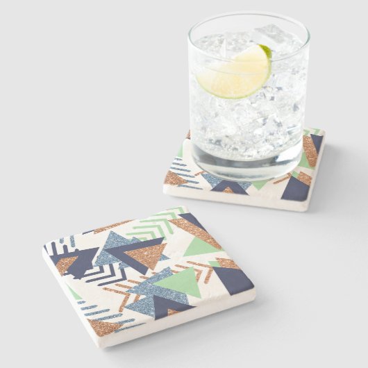 80s Kleur Abstract | Navy Roos Gold Mint 90s Stenen Onderzetter (Zijkant)