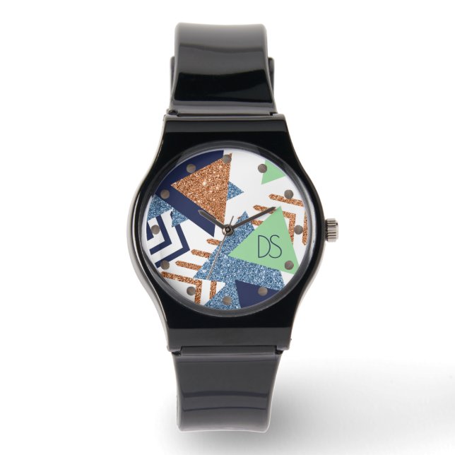 80s Kleur Abstract | Navy Roos Gold Mint Custom Horloge (Voorkant)