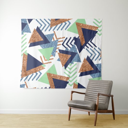 80s Kleur Abstract | Navy Roze Goud Mint 90s Wandkleed (In Situ (horizontaal))