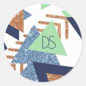 80s Kleur Abstract | Navy Roze Goud Mint Custom Ronde Sticker (Voorkant)
