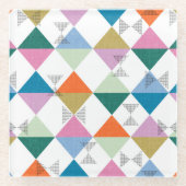 80's kleurrijke driehoeken glazen onderzetter (Voorkant)
