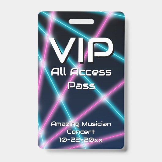 80s Laser VIP All Access Aangepast Concert Badge (Voorzijde)