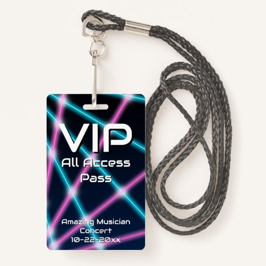 80s Laser VIP All Access Custom Concert Badge (Voorkant met draagriem)