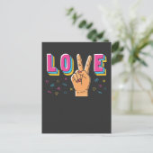 '80s Love Hand Peace Sign' 90s Retro Hippie Graphi Briefkaart (Staand voorkant)