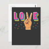 '80s Love Hand Peace Sign' 90s Retro Hippie Graphi Briefkaart (Voorkant / Achterkant)