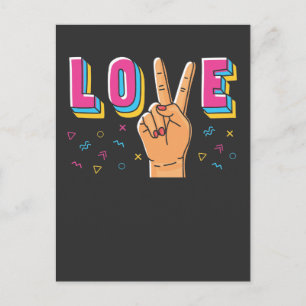 '80s Love Hand Peace Sign' 90s Retro Hippie Graphi Briefkaart