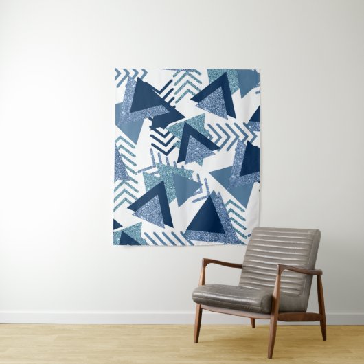 80s Luxe Abstract | Turquoise en Navy Blauwe Vorme Wandkleed (In situ)