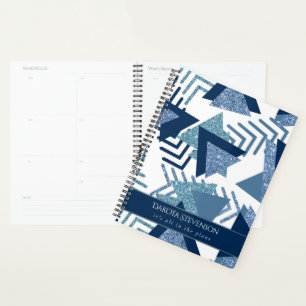 80s Luxe Abstract Turquoise en Navy Blue Custom Planner