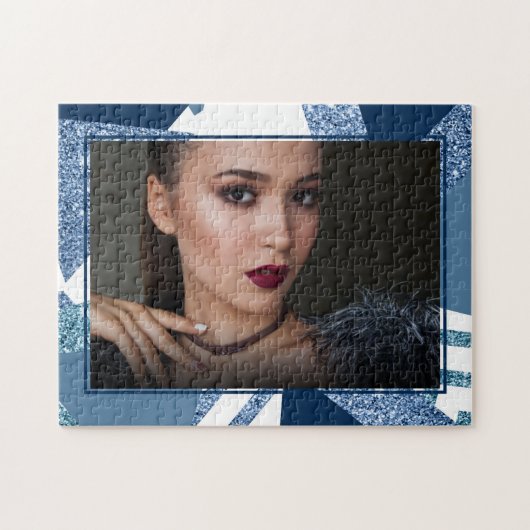 80s Luxe Abstract | Turquoise en Navy Blue Foto Legpuzzel (Horizontaal)
