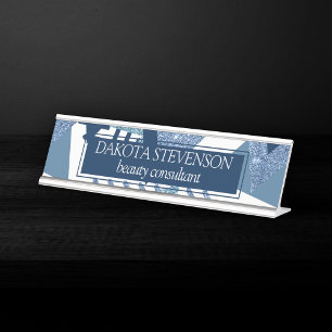 80s Luxe Abstract   Turquoise en Navy Blue Shapes Bureau Naambordje