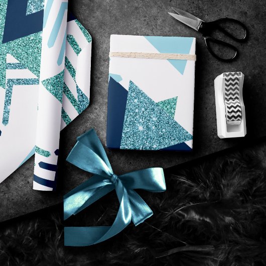 80s Luxe Abstract | Turquoise en Navy Blue Shapes Cadeaupapier