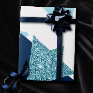 80s Luxe Abstract Turquoise en Navy Blue Shapes Cadeaupapier