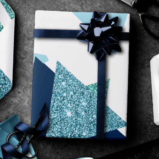 80s Luxe Abstract | Turquoise en Navy Blue Shapes Cadeaupapier