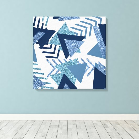 80s Luxe Abstract | Turquoise en Navy Blue Shapes Canvas Afdruk (Insitu (Houten vloer))