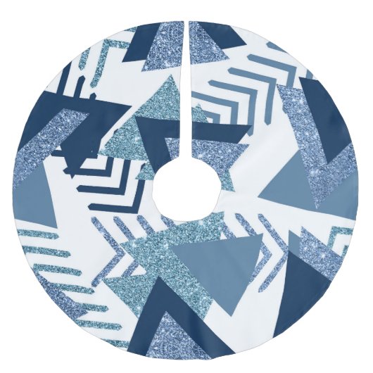 80s Luxe Abstract | Turquoise en Navy Blue Shapes Kerstboom Rok (Voorkant)