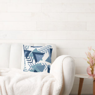 80s Luxe Abstract Turquoise en Navy Blue Shapes Kussen