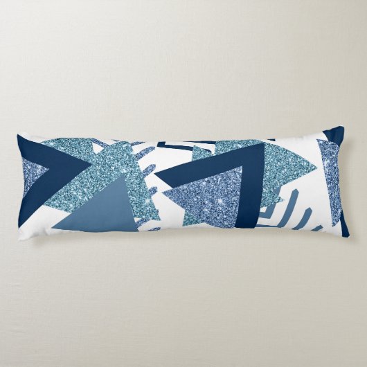 80s Luxe Abstract | Turquoise en Navy Blue Shapes Lichaamskussen (Achterkant)