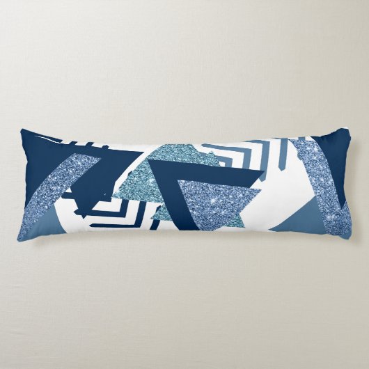 80s Luxe Abstract | Turquoise en Navy Blue Shapes Lichaamskussen (Voorkant)