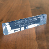 80s Luxe Abstract | Turquoise en Navy Blue Shapes Naambordje (Zijkant)