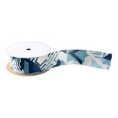 80s Luxe Abstract | Turquoise en Navy Blue Shapes Satijnen Lint (Spoel)