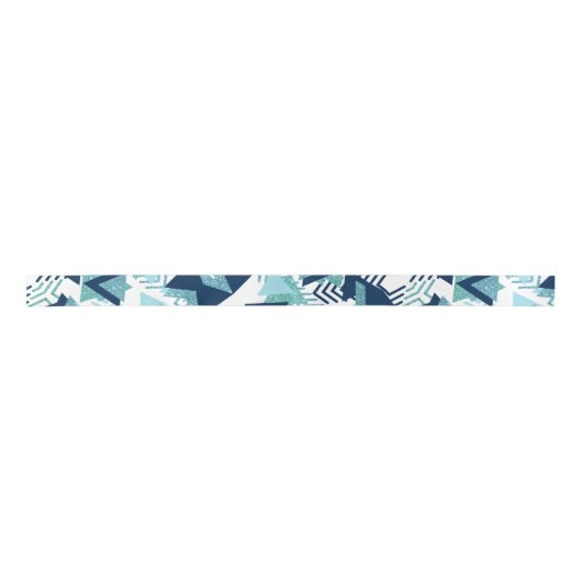 80s Luxe Abstract | Turquoise en Navy Blue Shapes Satijnen Lint (Voorkant)