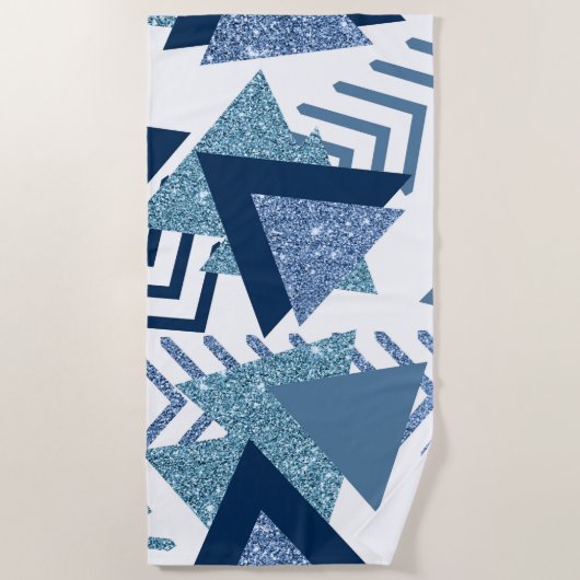 80s Luxe Abstract | Turquoise en Navy Blue Shapes Strandlaken (Voorkant)