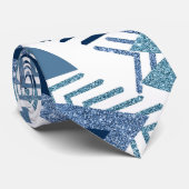 80s Luxe Abstract | Turquoise en Navy Blue Shapes Stropdas (Opgerold)