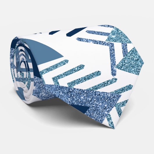 80s Luxe Abstract | Turquoise en Navy Blue Shapes Stropdas (Opgerold)