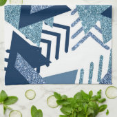 80s Luxe Abstract | Turquoise en Navy Blue Shapes Theedoek (Gevouwen)