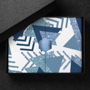 80s Luxe Abstract Turquoise en Navy Blue Shapes Tissuepapier