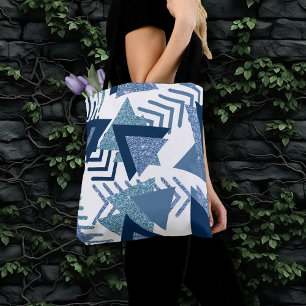 80s Luxe Abstract Turquoise en Navy Blue Shapes Tote Bag