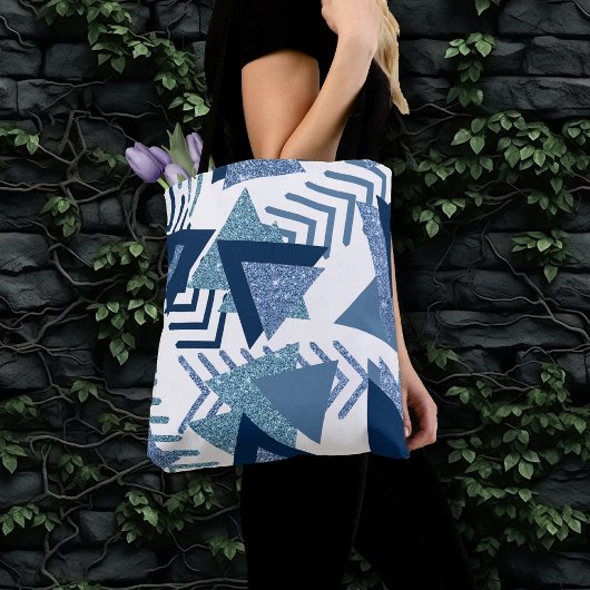 80s Luxe Abstract | Turquoise en Navy Blue Shapes Tote Bag