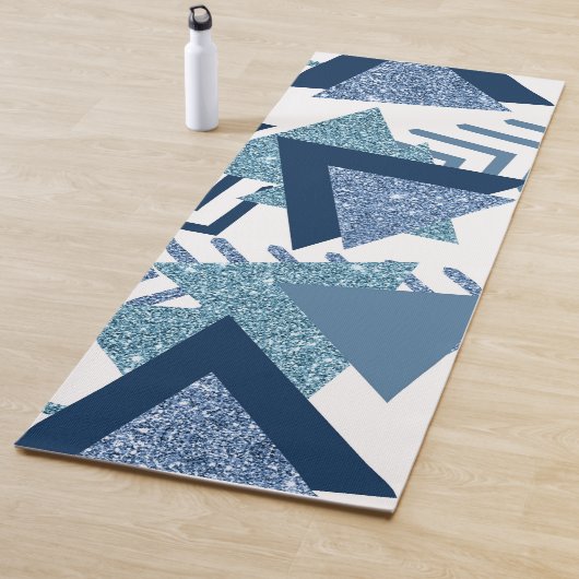 80s Luxe Abstract | Turquoise en Navy Blue Shapes Yogamat (In situ)