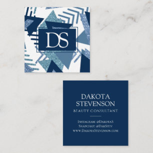 80s Luxe Abstract Turquoise en Navy Monogram Contactkaartje