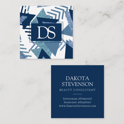 80s Luxe Abstract | Turquoise en Navy Monogram Contactkaartje (Voorkant / Achterkant)